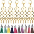 Golden keychain kit with lobster clasps, jump rings, eye pins and colorful suede tassels - 65 Pcs/Pack / Gold 8-shaped Buckle Tassel Keychain Set