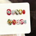 Handgefertigte Kunstnägel mit roten und grünen Mahjong-Elementen und 3D-Glücksbringern - Extra Klein (XS) / Kurz Rund Quadratisch (3369)