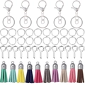 Kit porte-clés DIY avec glands en cuir colorés et accessoires en métal argenté - 65 Pcs/Paquet / Set Porte-clés Gland Boucle en 8 Argenté