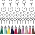 Kit porte-clés DIY avec glands colorés, fermoirs homard et anneaux ouverts - 65 Pcs/Paquet / Set Porte-clés Gland Boucle en 8 Blanc K