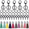 Kit porte-clés DIY avec pompons colorés, fermoirs mousquetons et anneaux brisés - 65 Pcs/Paquet / Set Porte-clés Gland Style Chaîne Noir