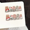 Uñas postizas de cereza rosa con flores 3D y dijes de piruleta para manicura encantadora - Extra Pequeño (XS) / Estilo Pico De Pato Corto (2921)