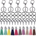 Kit porte-clés DIY avec pompons colorés, fermoirs mousquetons et anneaux de raccord - 65 Pcs/Paquet / Set Porte-clés Gland Style Chaîne Gunmetal