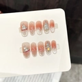 Rosa Ombre-Katzenaugen-Nägel zum Aufkleben mit 3D-Strasssteinen und Stern-Glitzer - Extra Klein (XS) / Medium Oval