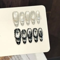 Silver and black gradient press-on nails with cross charms and cat-eye finish - XS / Silver Black Gradient (Long Oval)
