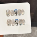 Sparkling Christmas snowman press-on nails with champagne gold glitter and 3D charms - Extra Small (XS) / Frozen Snowman-Short Coffin (3414)
