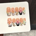 Handgemaakte kunstnagels met bloemmotief en zebra-print met gouden ketting accenten - Gardenia Tijgerpatroon Stijl (3461-New Chinese) / Extra Klein (XS)