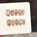 Kit faux ongles faits main œil de chat avec lapins 3D, nœuds roses et strass brillants - Très Petit (XS) / Trapèze Court (3430)
