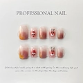 Macro shot of short round gradient press-on nails featuring Santa and reindeer art - XS / Icy Cat Eye (586)