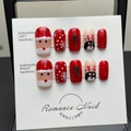 Handmade Christmas press-on nails set featuring red Santa, reindeer and snowflake designs - XS / Cute Elk Snowman