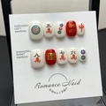 Handgefertigte Press-on-Nägel mit 3D-Mahjong-Motiv und roten Schriftzeichen - Groß (L) / Zufälliges Mahjong-Muster
