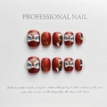 Handmade 3D red press-on nails featuring traditional Chinese dancing lion relief patterns - Extra Small (XS) / Lion Dance Series
