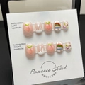 Unghie finte fatte a mano con pesche 3D e arcobaleno su base rosa delicato - XS / Pesca Arcobaleno