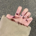 French wine red press-on nails in long coffin shape with heart rhinestones - XS / Burgundy Sparkling French