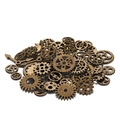 Detail van gemengde antieke bronzen tandwielen en wijzers voor steampunk doe-het-zelf-creaties - 50g (ca. 28-65 stuks) / Antiek Brons
