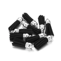 Macro detail of black suede tassels with silver caps for DIY jewelry and earrings - 20 Pieces/Pack (10x38mm) / Black