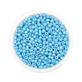 Dettaglio di perline di vetro blu chiaro da 3-4 mm con finitura lucida in scatola tonda - Celeste