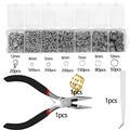 DIY jewelry making tool kit with pliers tweezers open rings and lobster clasps set - White K/Silver