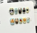 Kit faux ongles thème chat avec motifs 3D en relief de chatons noirs et roux - Style Argent Métal Patte Chat Dessin Animé (F575)