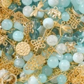 DIY jewelry set with light blue crystal beads and golden dragonfly and elephant charms - Blue (Gold Accessories)