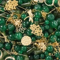 DIY jewelry kit with dark green crackle beads and gold Fatima hand, dragonfly pendants - Dark Green (Gold Accessories)