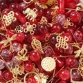 DIY jewelry kit with red glass beads and gold metal charms like lucky hearts and swans - Red (Gold Accessories)