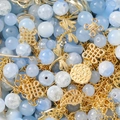 DIY jewelry kit with light blue crackle glass beads and golden lucky charms set - Sky Blue (Gold Accessories)