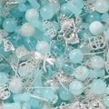 DIY jewelry kit with light blue crackle glass beads and silver metal charms - Blue (Silver Accessories)