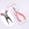 Macro detail of pink needle-nose jewelry pliers with anti-slip grip and blister packaging - Needle Nose Pliers (Serrated) / Pink