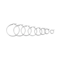 Detail showing eight sizes of minimalist stainless steel hoop earrings in silver finish - Size 15 / Steel