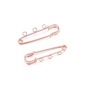 Detail of rose gold safety pin brooch base with three functional hanging loops for DIY crafts - 5-Loop Style / 50mm (10 Pieces/Pack) / Rose Gold