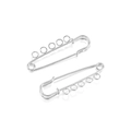 Macro detail of silver tone safety pin brooch base with five loops for DIY jewelry - 5-Loop Style / 50mm (10 Pieces/Pack) / Silver