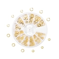 Macro view of gold metal rings in a 12-slot storage box for nail art and DIY crafts - 5-10mm [12g] / Round Motif Style