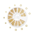 Macro detail of 12-grid rotary box with golden geometric nail art metal slices - 5-10mm [12g] / Round Frame Style