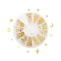 Detailed view of 12-slot storage box with various gold nail art alloy metal charms - 5-10mm [12g] / Star and Moon Style