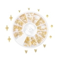 Top view of gold metal nail art charms kit in a white storage wheel container - 5-10mm [12g] / Sparkling Star Style