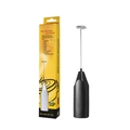 Handheld electric milk frother and egg beater with yellow packaging and metal stirrer - Black