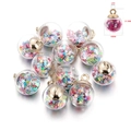 Detailed view of 16mm glass globe pendants with colorful star sequins and gold caps - 10 Pieces Pack / Multi-Color Star