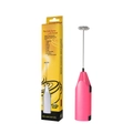 Pink handheld electric milk frother with stainless steel whisk and retail box - Red