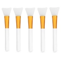5-piece silicone face mask brush set with soft white fan heads and golden ferrule accents - White