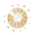 Golden sea shell and starfish alloy nail art charms in white rotary storage box - 5-10mm [12g] / Shell Motif Style