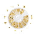 Golden nail art charms set in storage box featuring stars hearts and cross shapes - 5-10mm [12g] / Semi-3D Motif Style