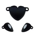 Detail view of heart-shaped magnetic clasp in matte black for DIY jewelry coupling - 5 Pieces / Black
