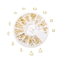 Golden geometric metal nail art flakes in a white rotating circular storage box - 5-10mm [12g] / Rectangular Motif Style