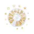 Golden floral and snowflake metal nail art charms in a circular 12-slot storage case - 5-10mm [12g] / Floral Motif Style