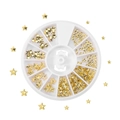 Golden star-shaped nail art glitters in a circular white segmented organizer box - 5-10mm [12g] / Star Motif Style