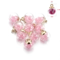 Pink glitter glass ball pendant with gold cap for DIY jewelry making 16mm charms - 10 Pieces Pack / Pink Small Beads