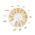 12-grid wheel box with golden alloy nail art charms including feathers and bows - 5-10mm [12g] / Leaf Motif Style