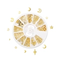 Golden nail art charms in a 12-slot circular wheel for DIY resin and phone case decor - 5-10mm [12g] / Moon Motif Style