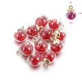 16mm round glass ball pendant with red sequins and gold loop for DIY jewelry - 10 Pieces Pack / Red Small Beads